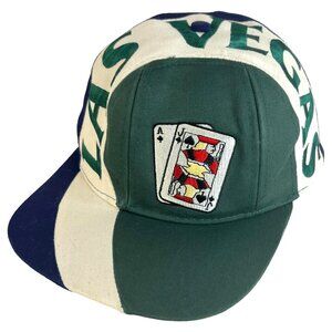 Las Vegas Snapback Hat Spell Out with Embroidered Playing Card Green Blue VTG